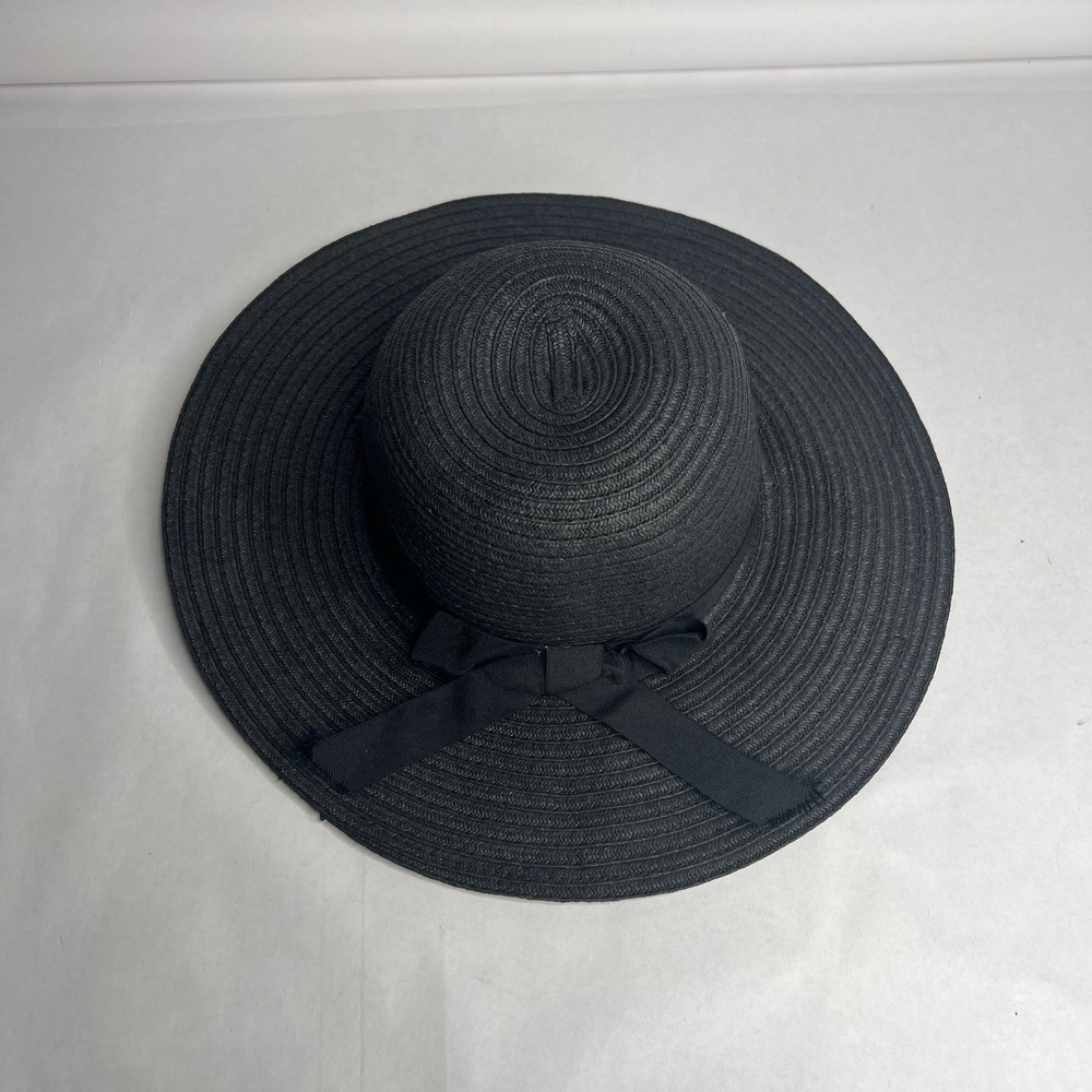 Floppy Hat Brim with Ribbon Women Folding Summer Beach Sun Straw Beach Hat Black - Picture 2 of 4